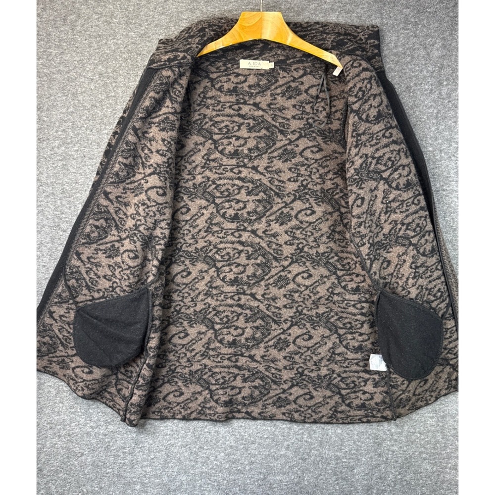 A.IDA Italy Wool Blend Full Zip Damask Cardigan Luxury Sweater Women Size L Aida - Picture 4 of 15